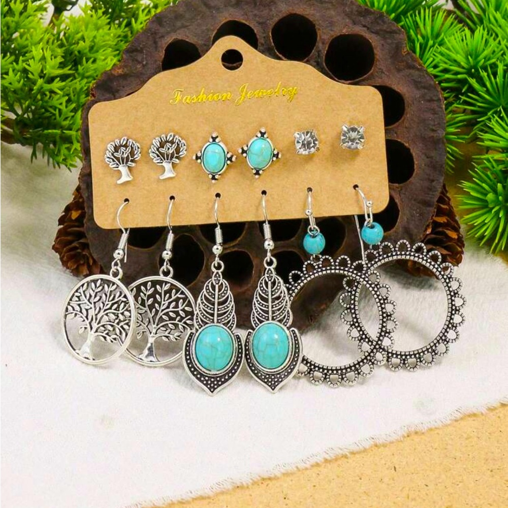 Boho Silver & Turquoise 6 piece Earring Set NEW 🏷️